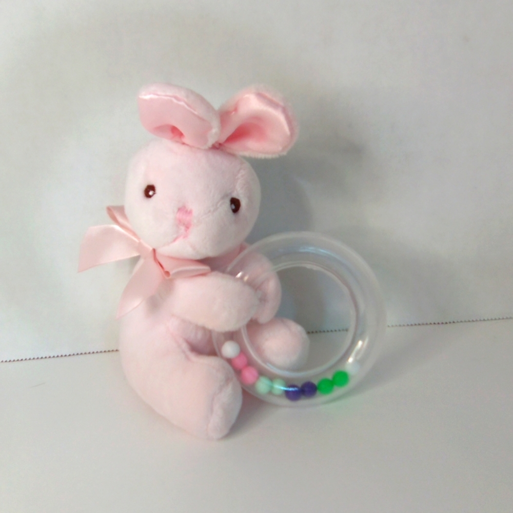 Bearington Baby Collection Pink Bunny Rabbit with Satin Ears Rattle